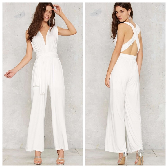 halter white jumpsuit